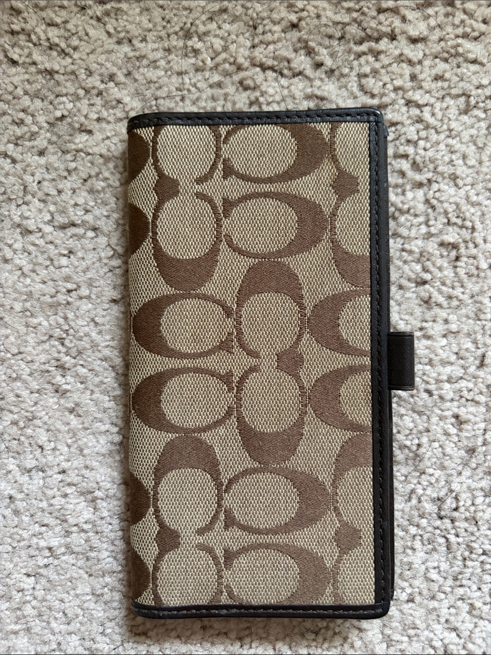 Coach Signature Canvas Checkbook Holder/Wallet in Brown and Tan